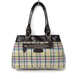 COACH Penelope Tattersall Plaid Wool Patent Leather Tote Shoulder Bag F15456